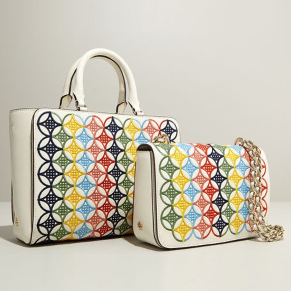 Tory Burch Robinson New Ivory  Embroidered Small Tote Bag/Satchel/Crossbody Bag - Picture 12 of 13